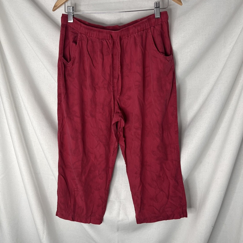 Lemon Grass Studio Red floral Silken Pants M Coastal Chic Wide Leg  capris
